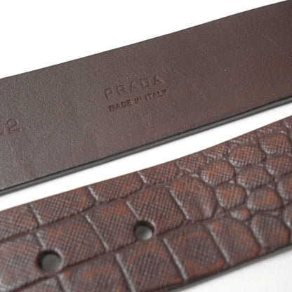 Prada Belt 90/36 Croco Embossed Leather Logo Buckle — view 5