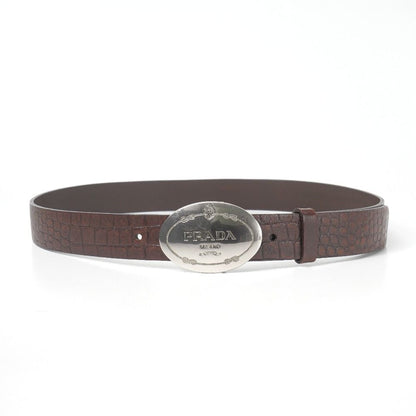 Prada Belt 90/36 Croco Embossed Leather Logo Buckle — view 2