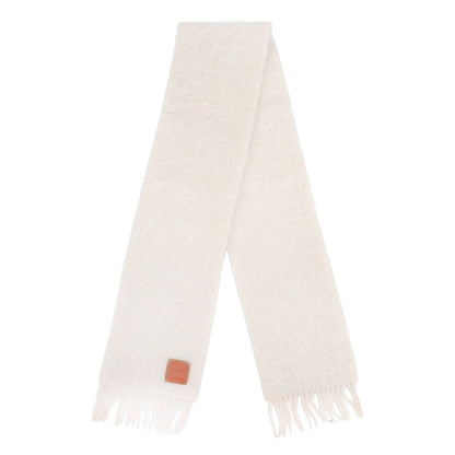 Loewe Mohair Wool Fringe Anagram Leather Patch Scarf Shawl Ivory — view 3