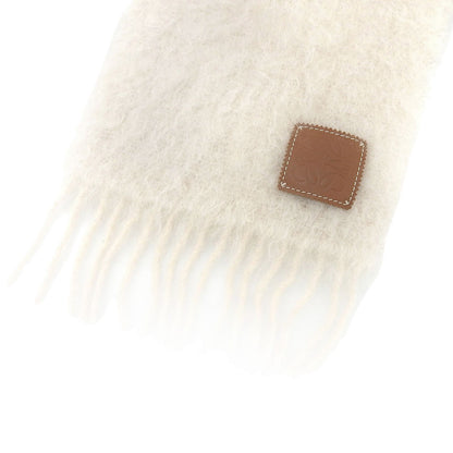 Loewe Mohair Wool Fringe Anagram Leather Patch Scarf Shawl Ivory — view 5