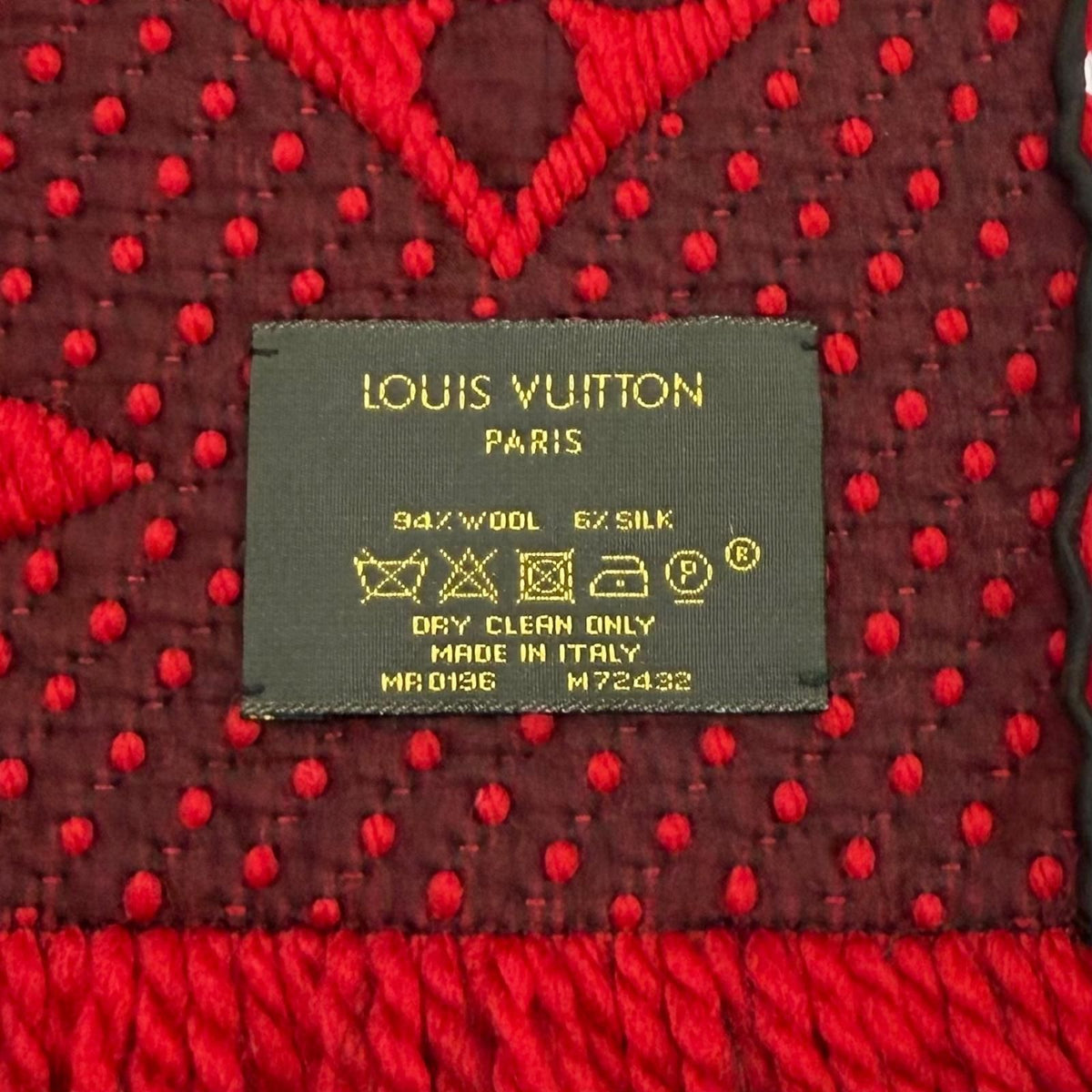 Louis Vuitton Logomania Scarf Wool Silk Blend Ruby Fringe — view 8