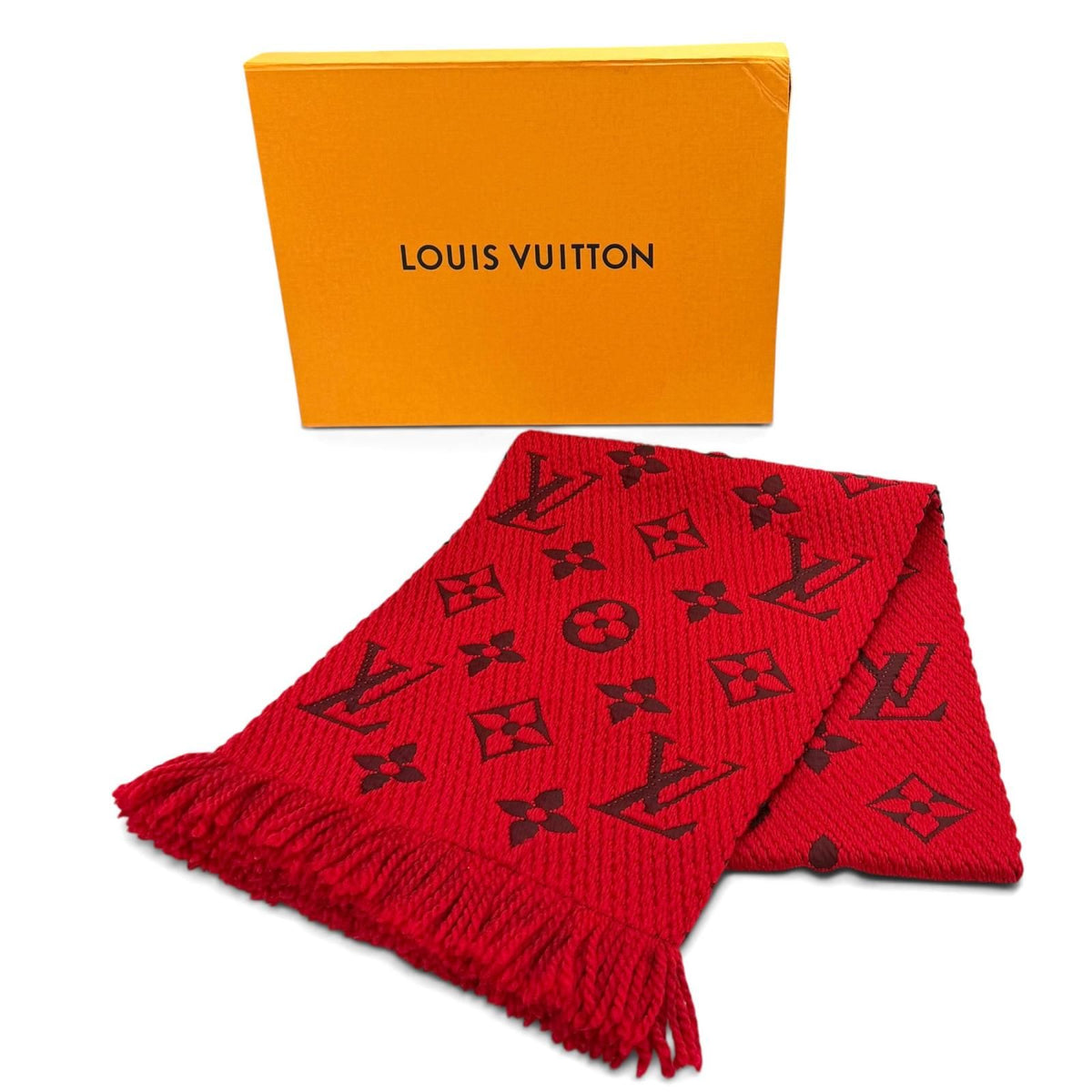 Louis Vuitton Logomania Scarf Wool Silk Blend Ruby Fringe — view 2
