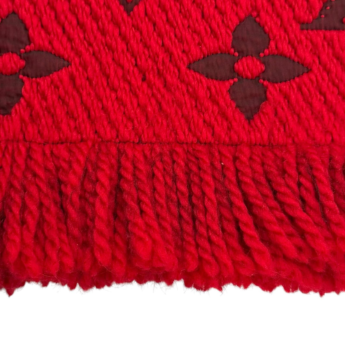 Louis Vuitton Logomania Scarf Wool Silk Blend Ruby Fringe — view 6
