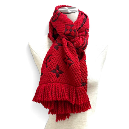 Louis Vuitton Logomania Scarf Wool Silk Blend Ruby Fringe — view 3