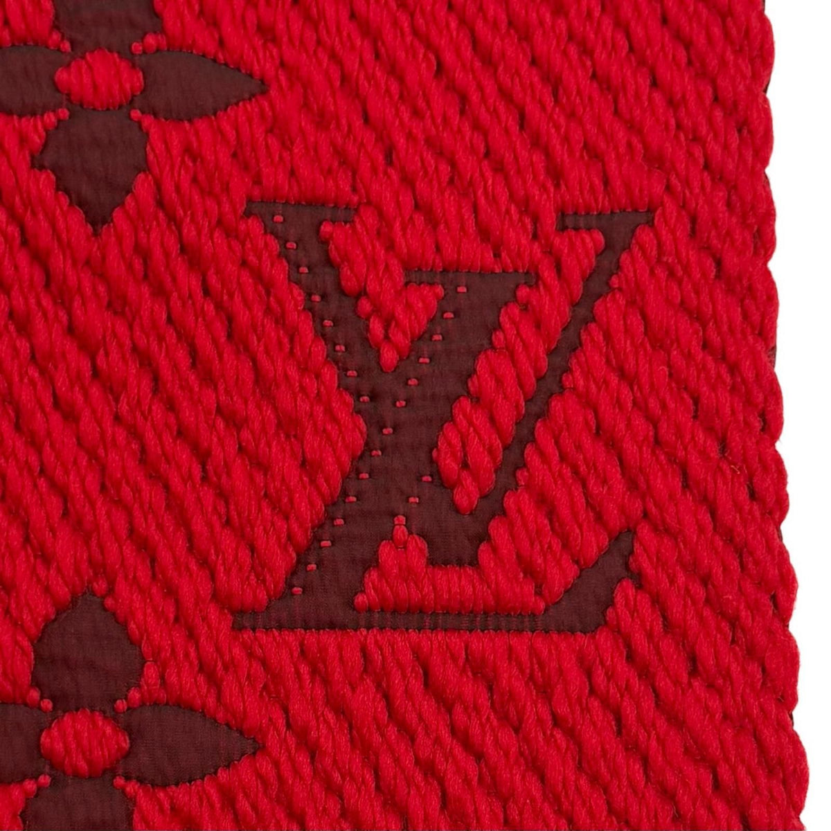Louis Vuitton Logomania Scarf Wool Silk Blend Ruby Fringe — view 7
