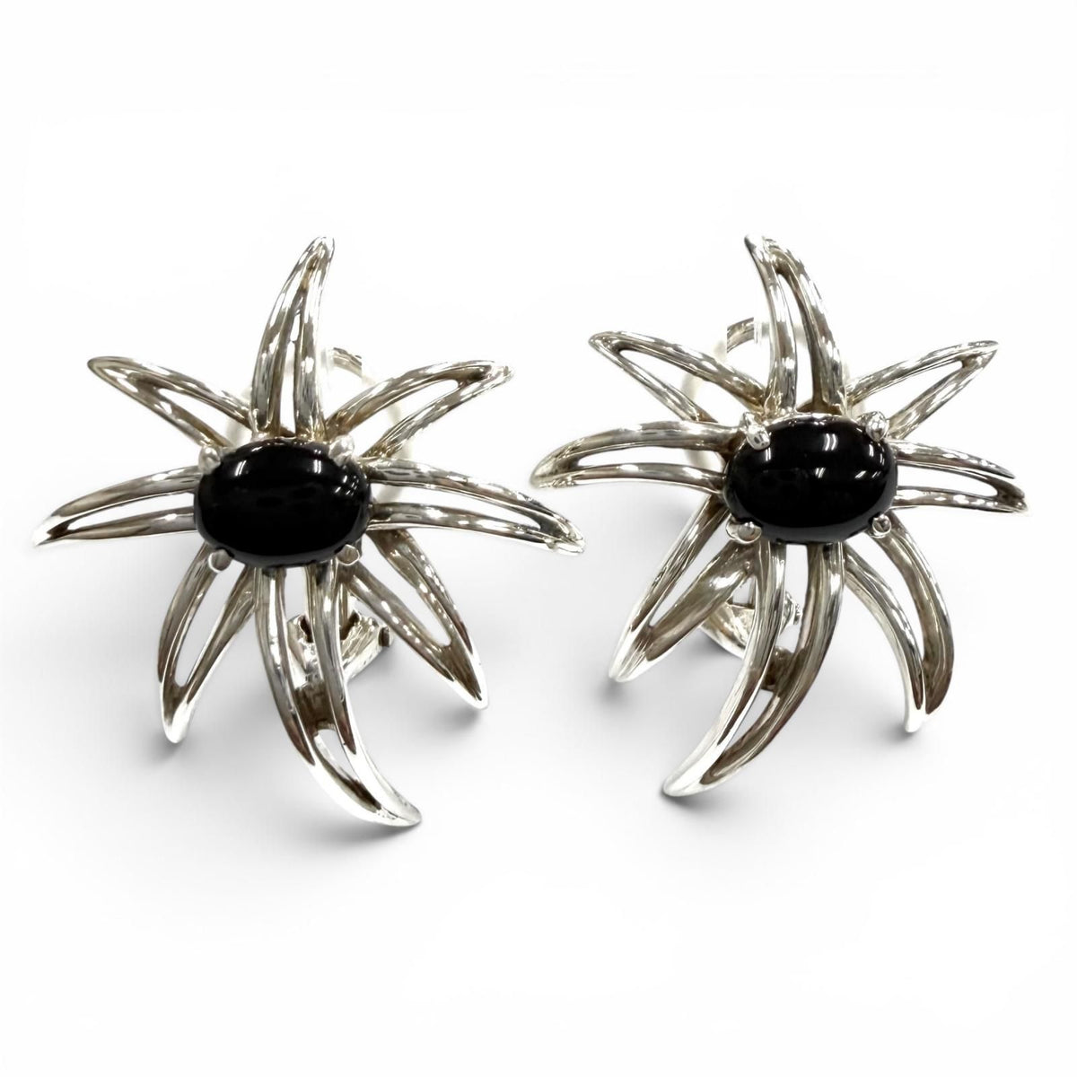 Tiffany & Co Onyx Fireworks Earrings Silver Black