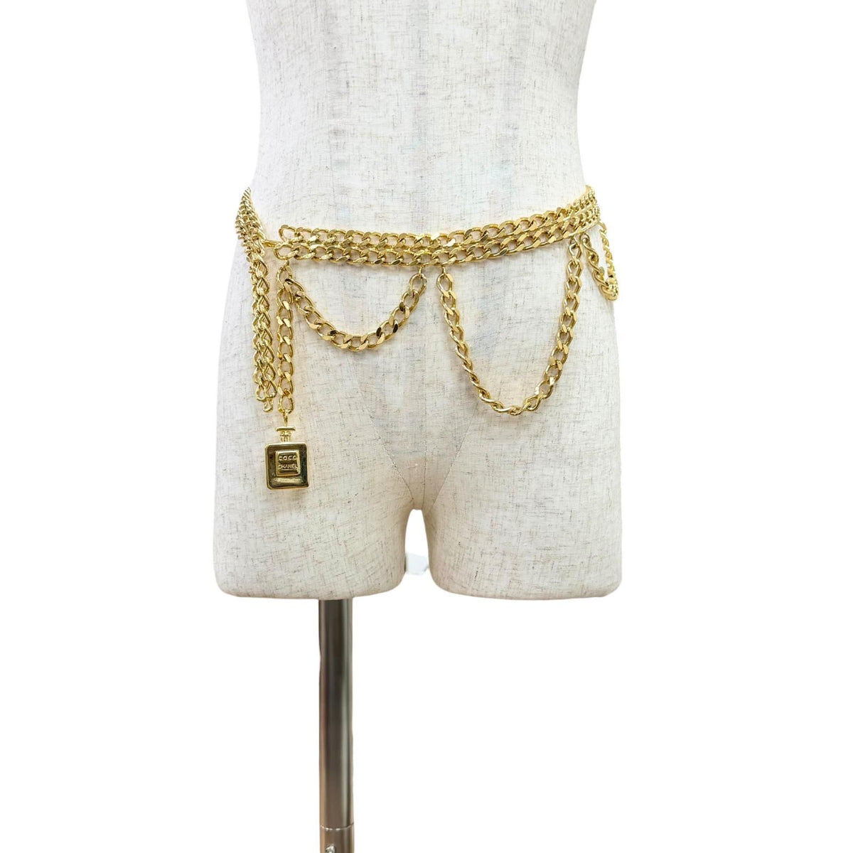Chanel Logo Perfume Bottle Charm Double Chain Belt Gold Gorgeous — view 3