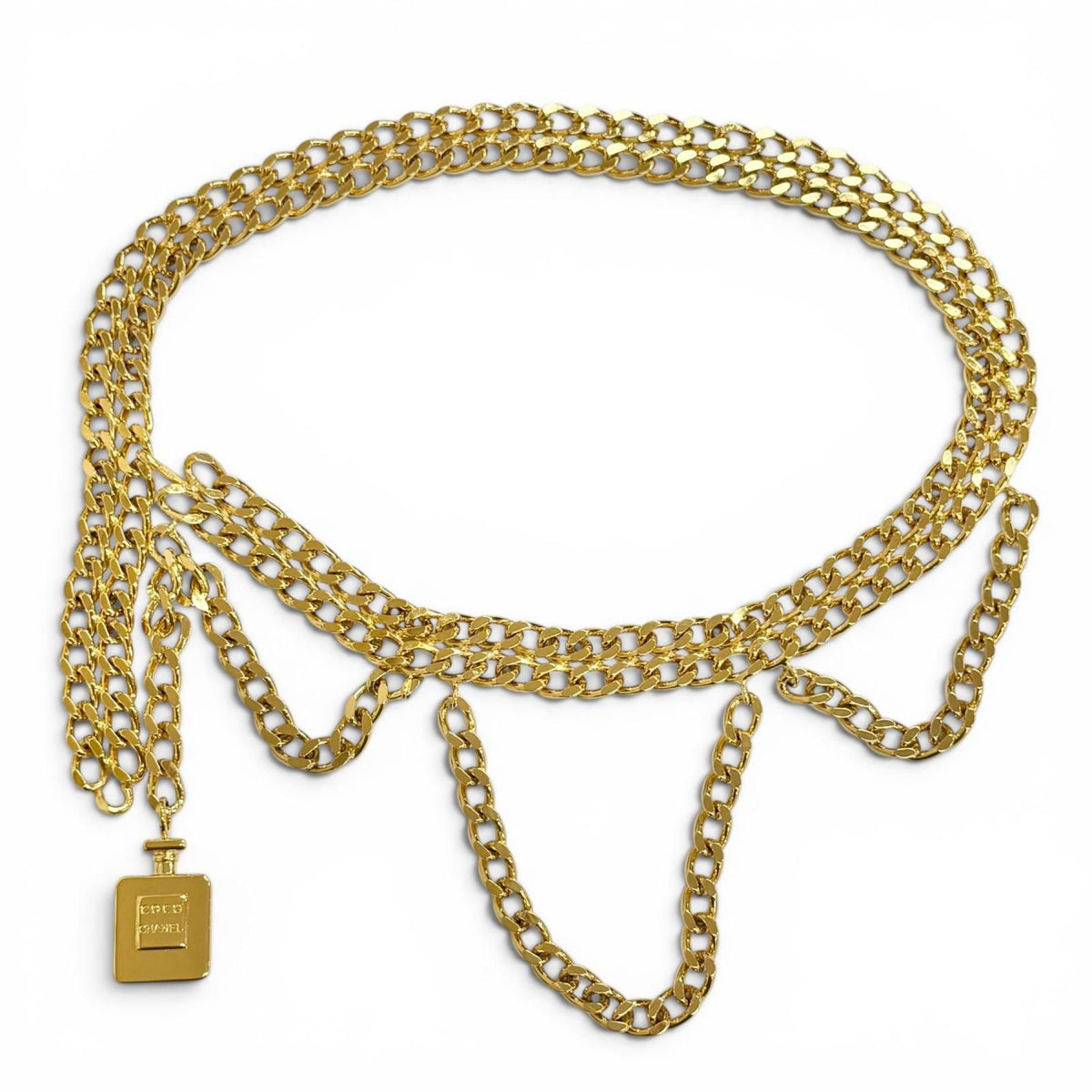 Chanel Logo Perfume Bottle Charm Double Chain Belt Gold Gorgeous — view 4