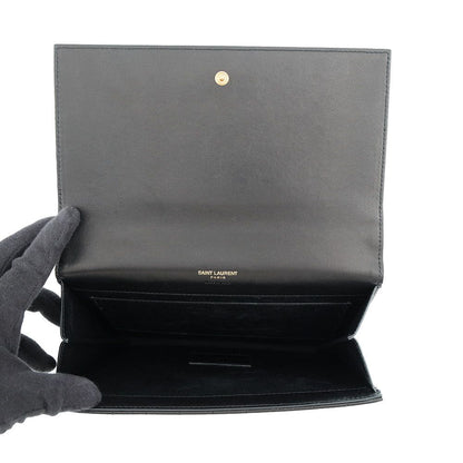 Saint Laurent Paris Clutch Flap Pouch Lambskin Black — view 5