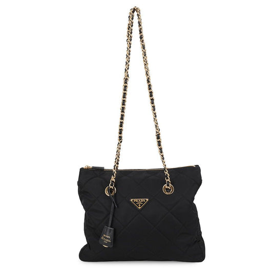 Prada Tote Bag Re Edition Chain Shoulder Nylon Saffiano Leather Black
