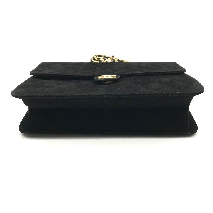 Chanel CC Logo Quilted Suede Chain Shoulder Bag Black Push Lock — view 4