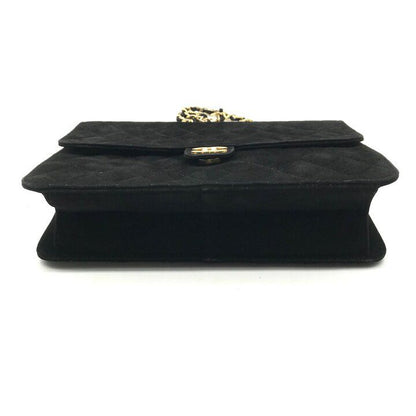 Chanel CC Logo Quilted Suede Chain Shoulder Bag Black Push Lock — view 4