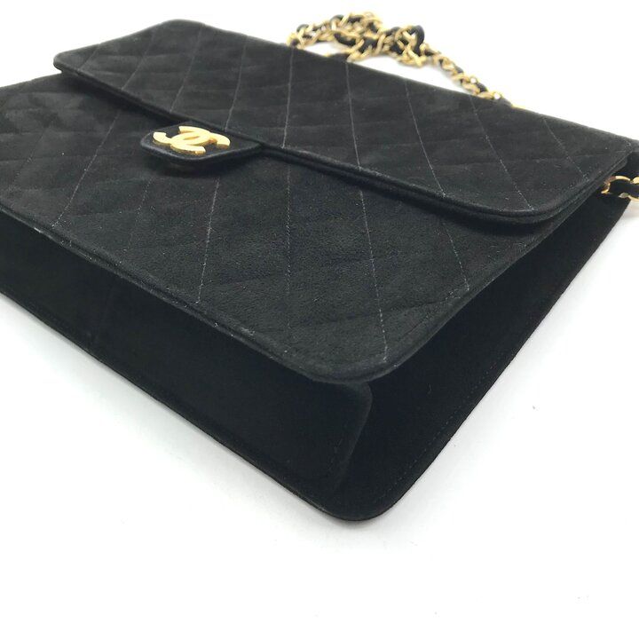 Chanel CC Logo Quilted Suede Chain Shoulder Bag Black Push Lock — view 6