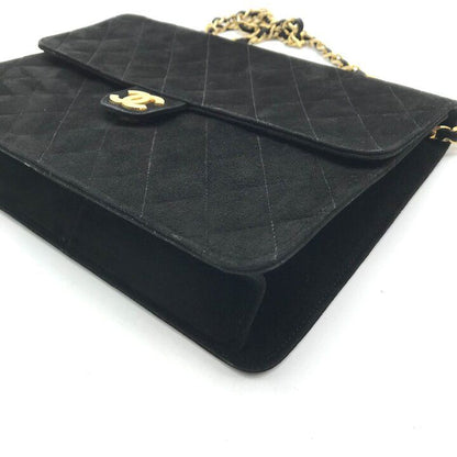Chanel CC Logo Quilted Suede Chain Shoulder Bag Black Push Lock — view 6