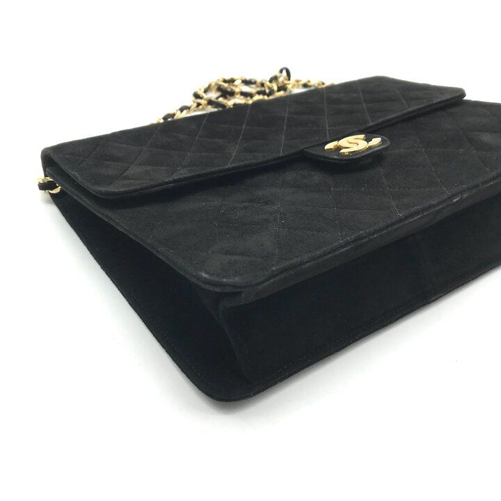 Chanel CC Logo Quilted Suede Chain Shoulder Bag Black Push Lock — view 5