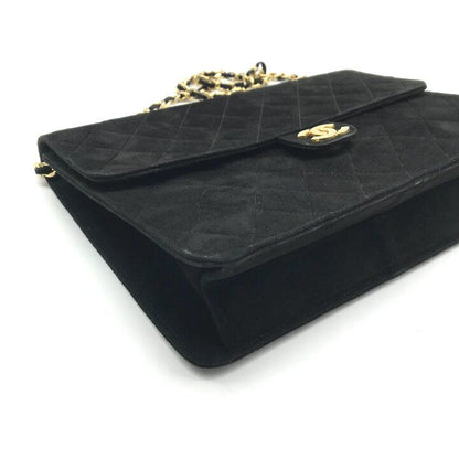Chanel CC Logo Quilted Suede Chain Shoulder Bag Black Push Lock — view 5