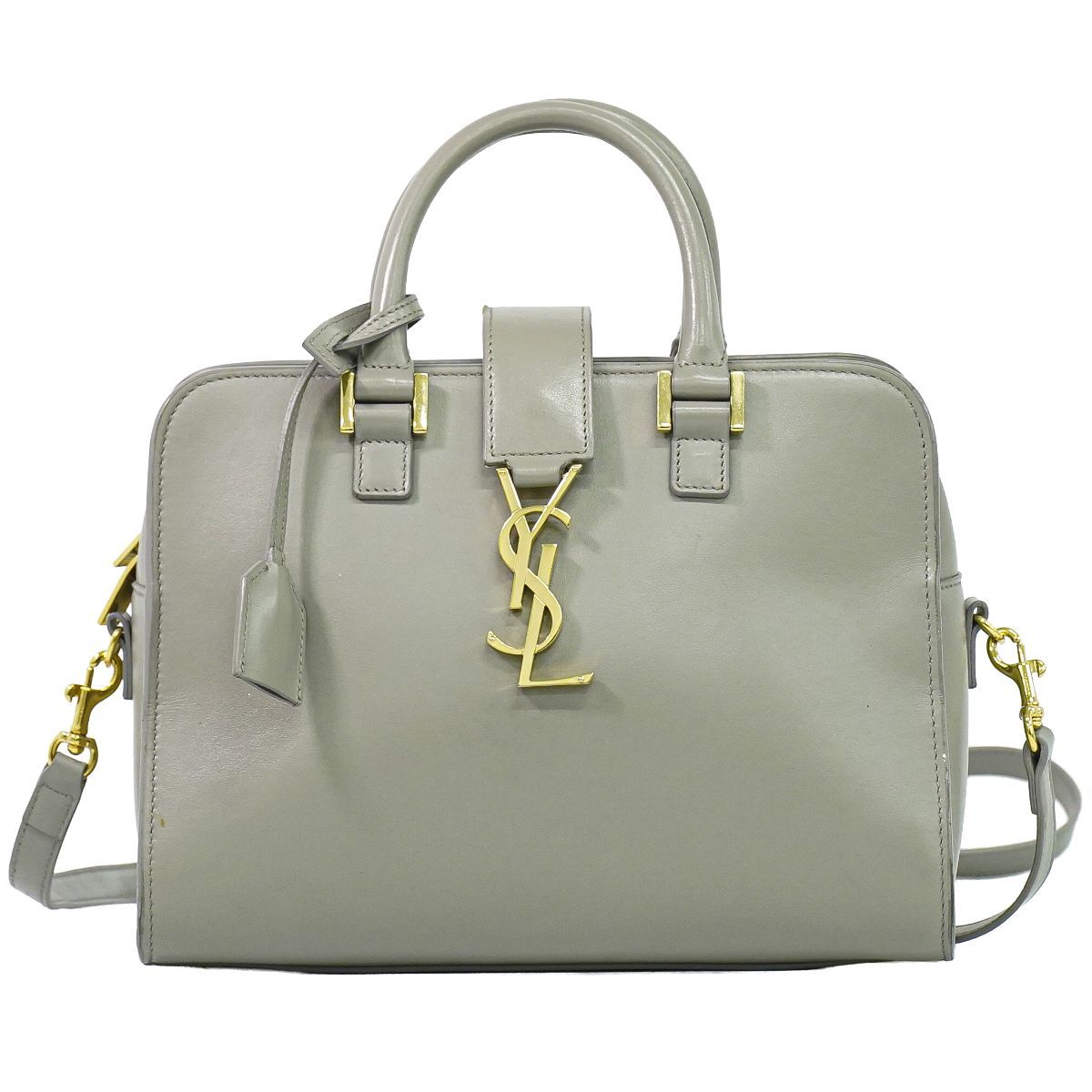 Saint Laurent YSL Baby Cabas 2-Way Shoulder Bag Pochette Leather Gray