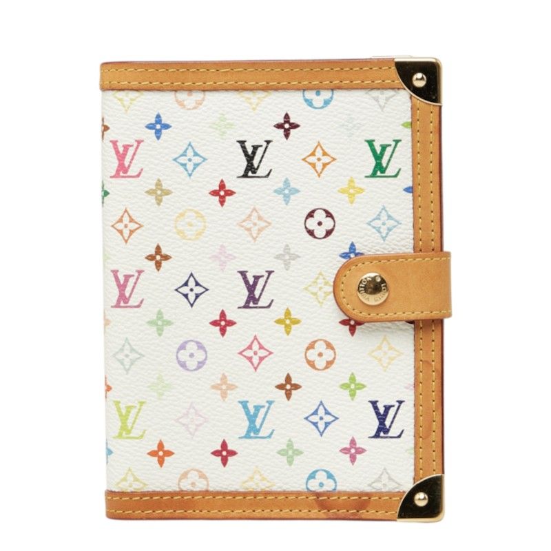 Louis Vuitton Monogram Multicolor Agenda PM Planner White Multi Brown Leather