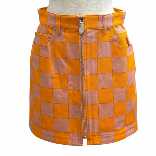 Louis Vuitton Cotton 100% Monogram Zip Logo All Over Print Denim Mini Skirt IT