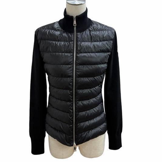 Moncler Cardigan Tricot Logo Patch Contrast Design Down Jacket Black XS