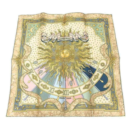 Hermes Carre 45 Gloria Soli Carpe Diem Silk Scarf Yellow Light Blue