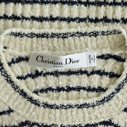 Dior Maniere Short Sleeve Knit White Navy Cotton Sweater — view 7