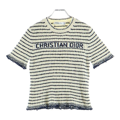 Dior Maniere Short Sleeve Knit White Navy Cotton Sweater