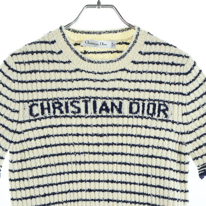Dior Maniere Short Sleeve Knit White Navy Cotton Sweater — view 3