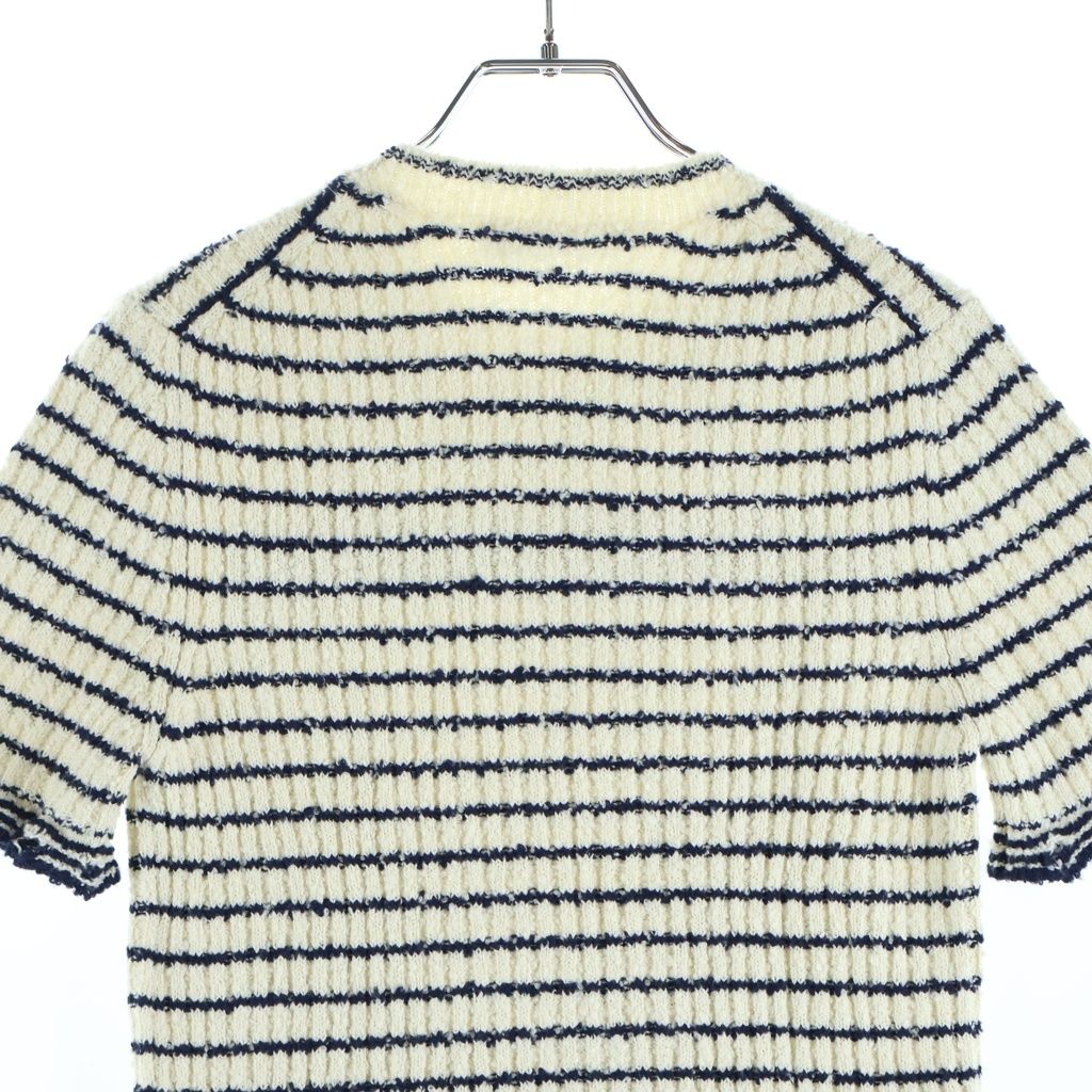 Dior Maniere Short Sleeve Knit White Navy Cotton Sweater — view 4