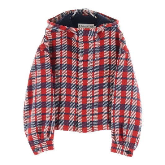 Dior Plaid Hooded Jacket Zip Up Red