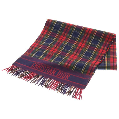 Dior Plaid Fringe Scarf Red Green Wool Shawl