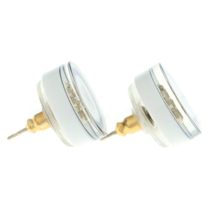 Chanel CC Logo Plastic Round Earrings 10C White Blue — view 4