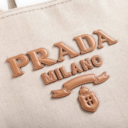 Prada Jardiniere Linen Blend Tote Bag Ivory Leather Gold — view 6