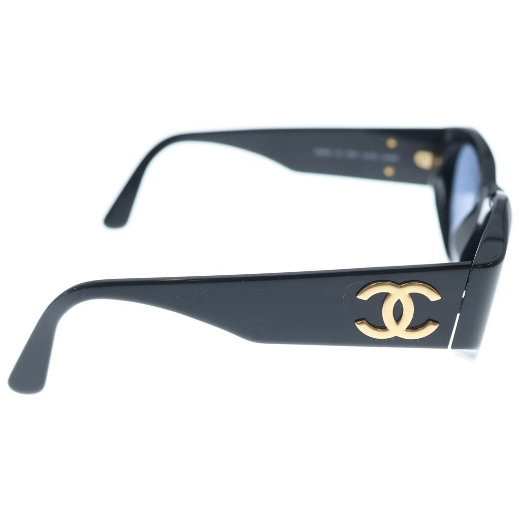 Chanel CC Logo Oval Frame Sunglasses Eyewear Black Blue Lens — view 3