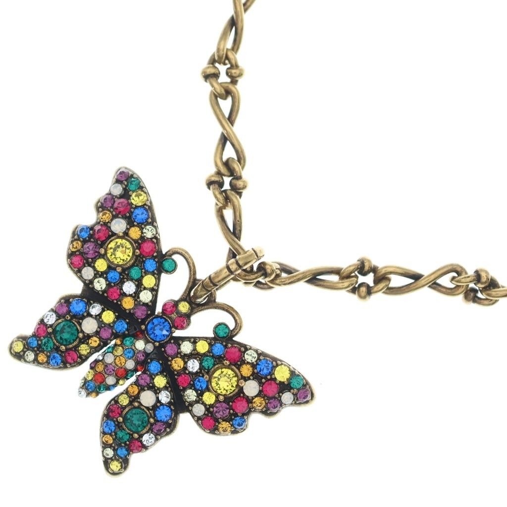 Gucci Butterfly Pendant Rhinestone Gold Plated