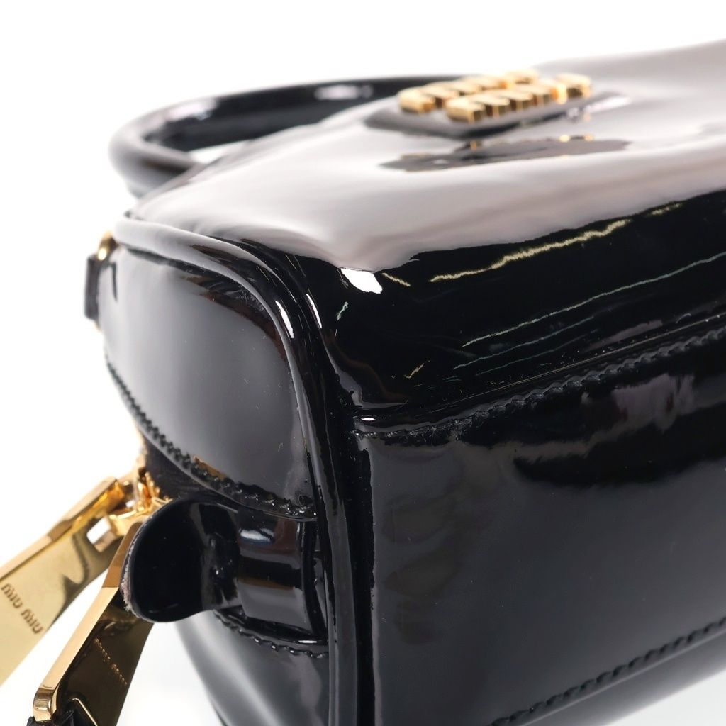 Miu Miu Patent Leather Mini Top Handle Shoulder Bag Gold Black — view 5