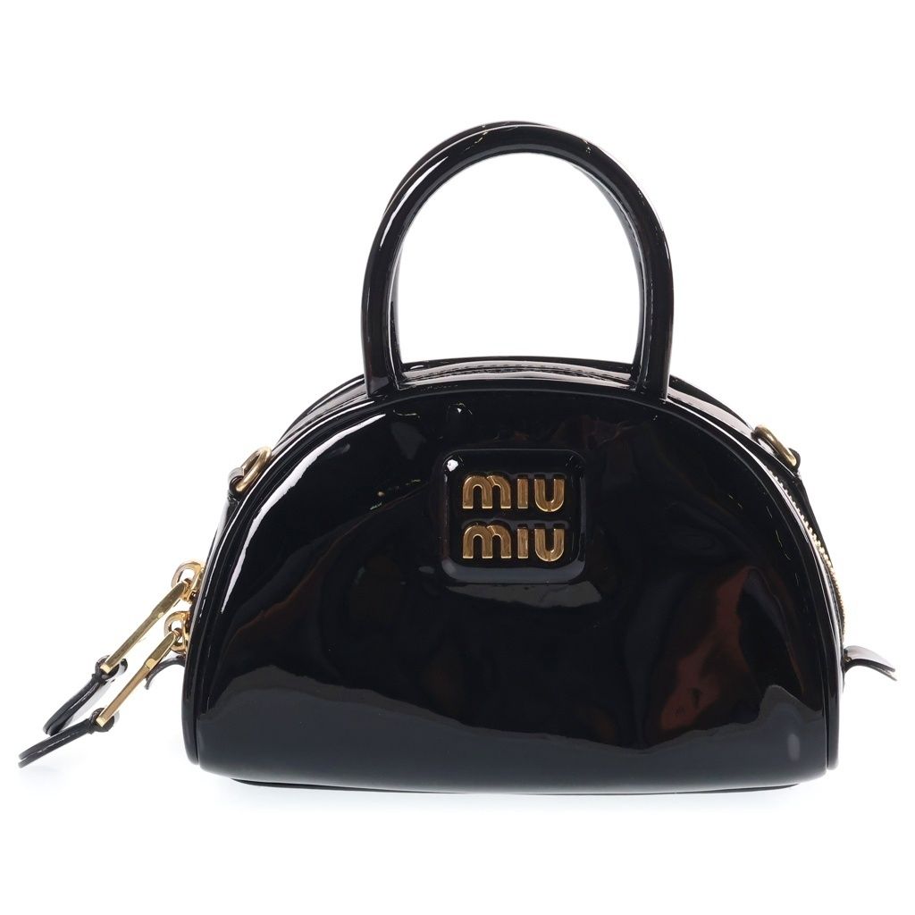 Miu Miu Patent Leather Mini Top Handle Shoulder Bag Gold Black