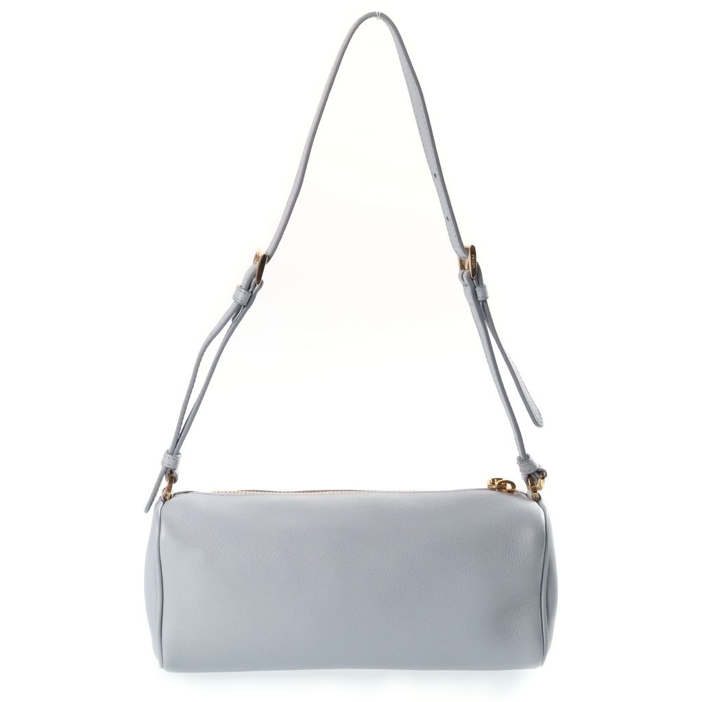 Prada Triangle Logo Shoulder Bag Leather Gold Blue — view 2