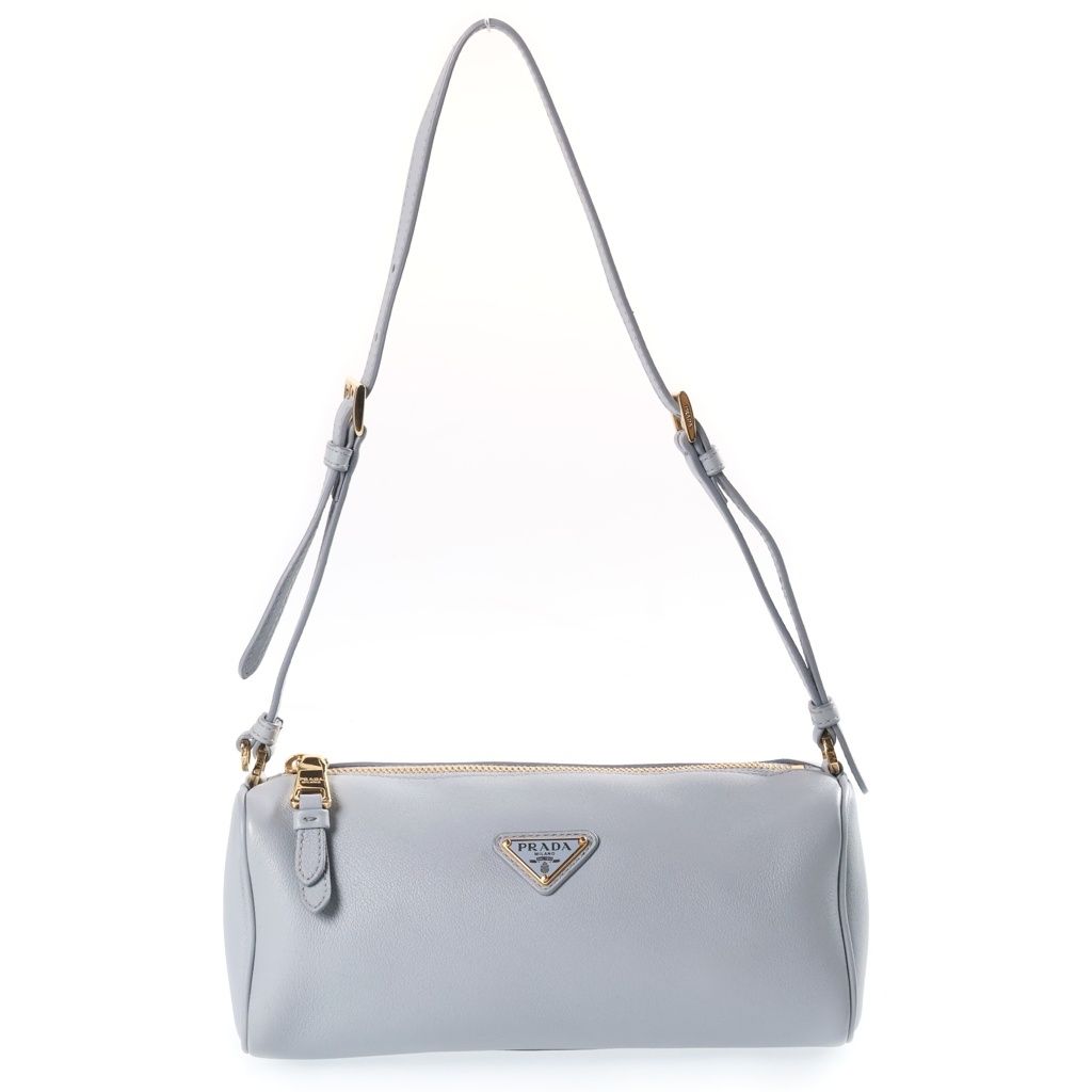 Prada Triangle Logo Shoulder Bag Leather Gold Blue