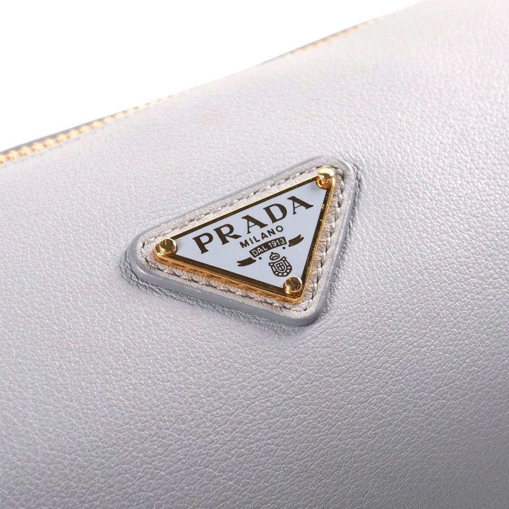 Prada Triangle Logo Shoulder Bag Leather Gold Blue — view 6