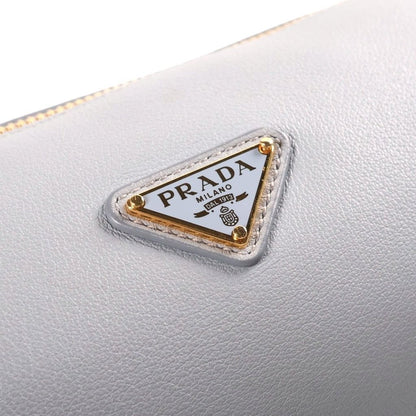 Prada Triangle Logo Shoulder Bag Leather Gold Blue — view 6