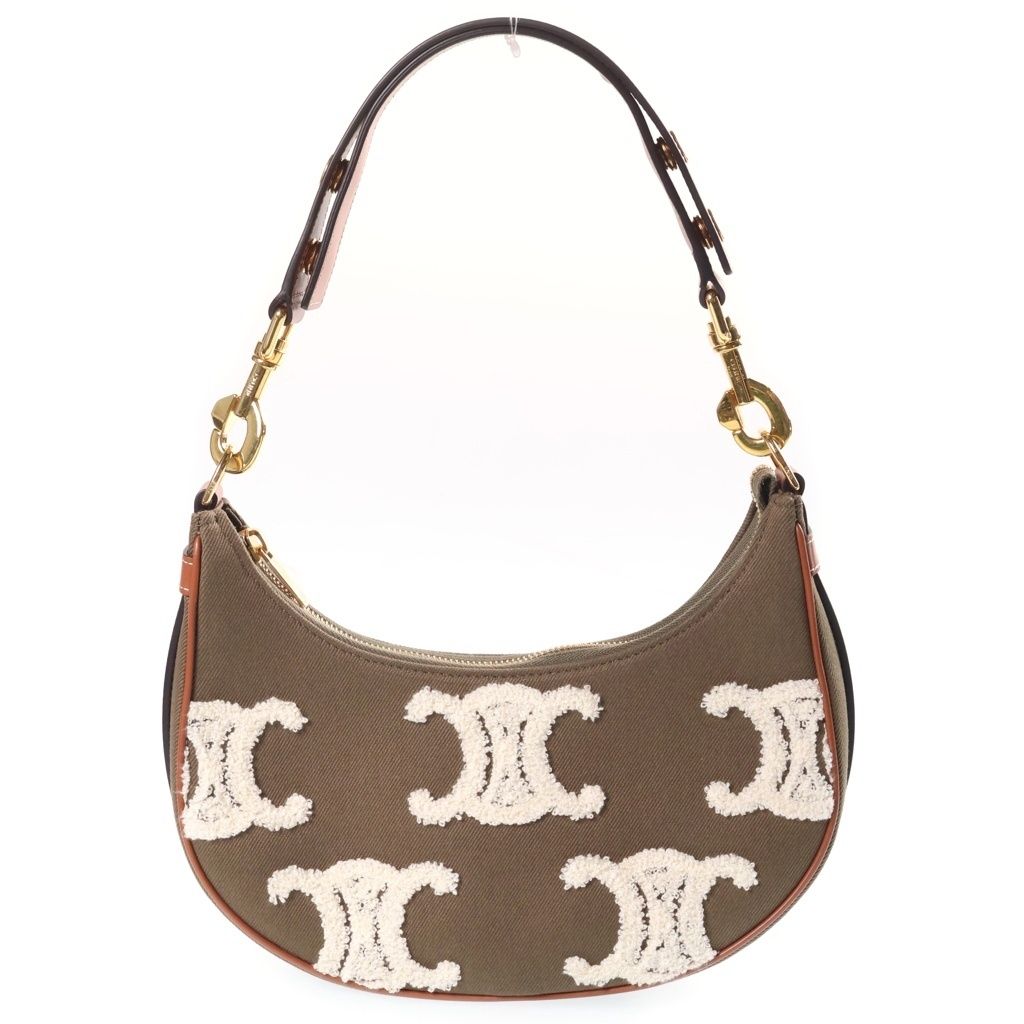 Celine Triomphe Ava Hobo Khaki Canvas Calfskin Gold