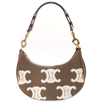 Celine Triomphe Ava Hobo Khaki Canvas Calfskin Gold