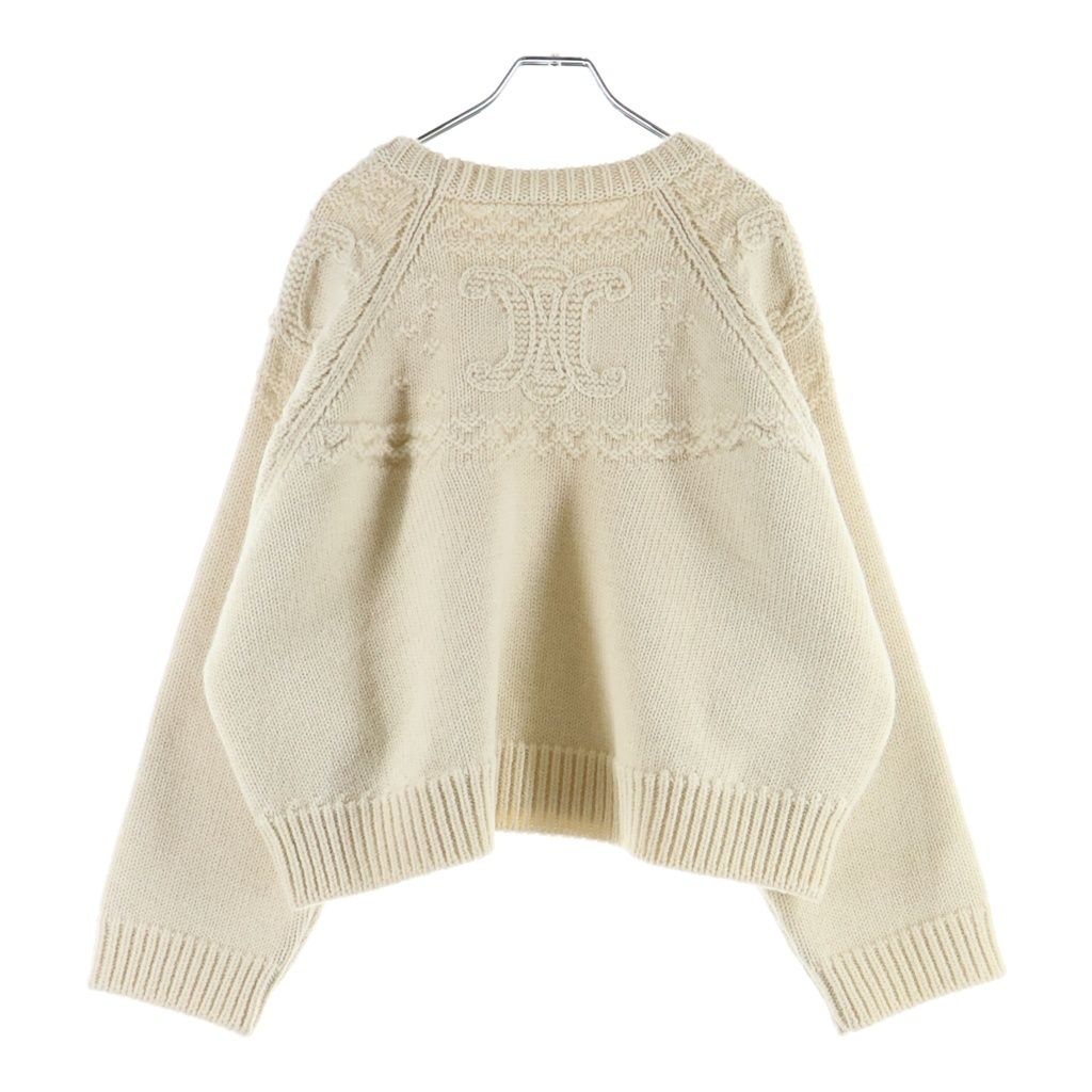 Celine Wool Triomphe Crew Neck Fisherman Knit Ivory Sweater — view 2
