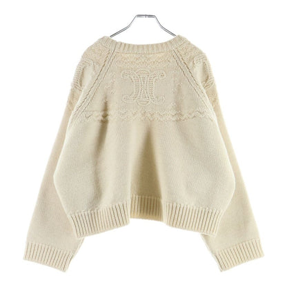 Celine Wool Triomphe Crew Neck Fisherman Knit Ivory Sweater — view 2