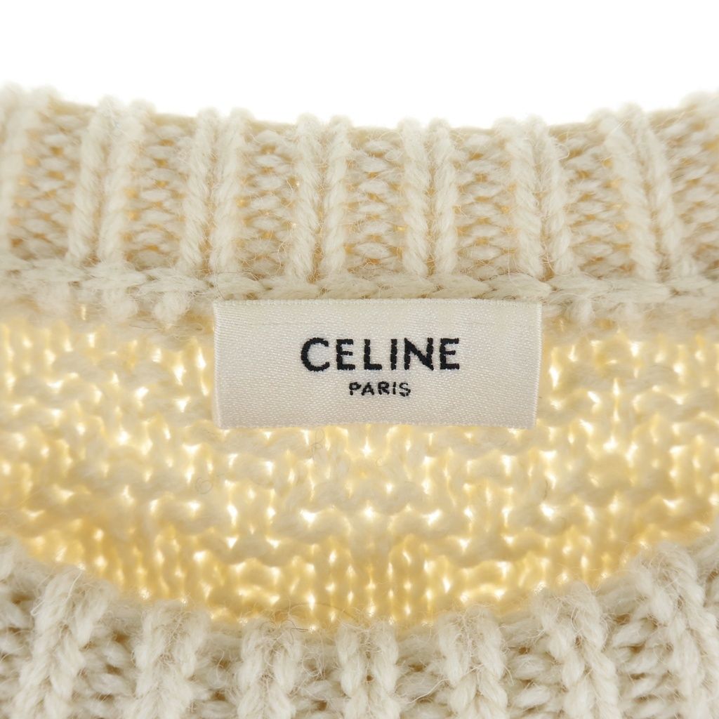 Celine Wool Triomphe Crew Neck Fisherman Knit Ivory Sweater — view 7