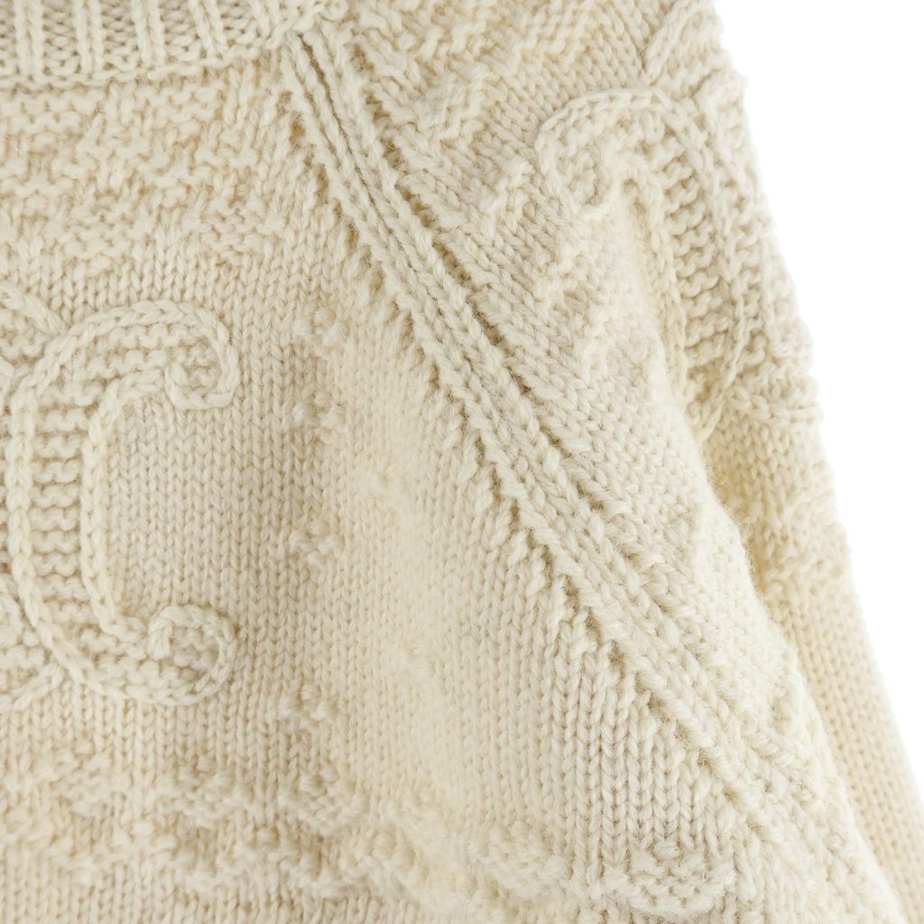 Celine Wool Triomphe Crew Neck Fisherman Knit Ivory Sweater — view 5