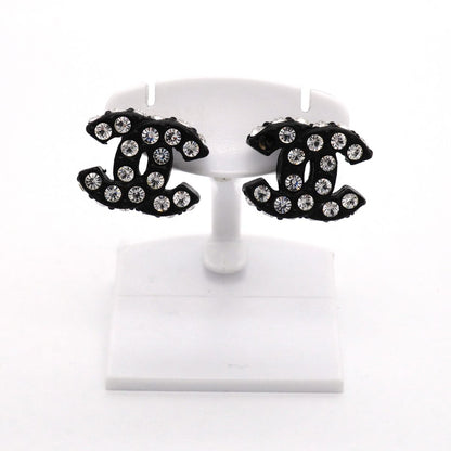 Chanel Earrings CC Logo Plastic Metal Rhinestone Silver Black — view 2