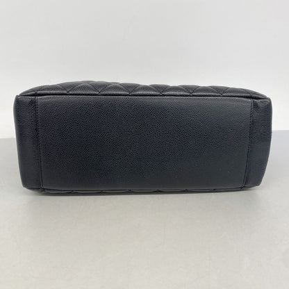 Chanel Chain Tote Bag Quilted Caviar Leather Black Silver — view 3