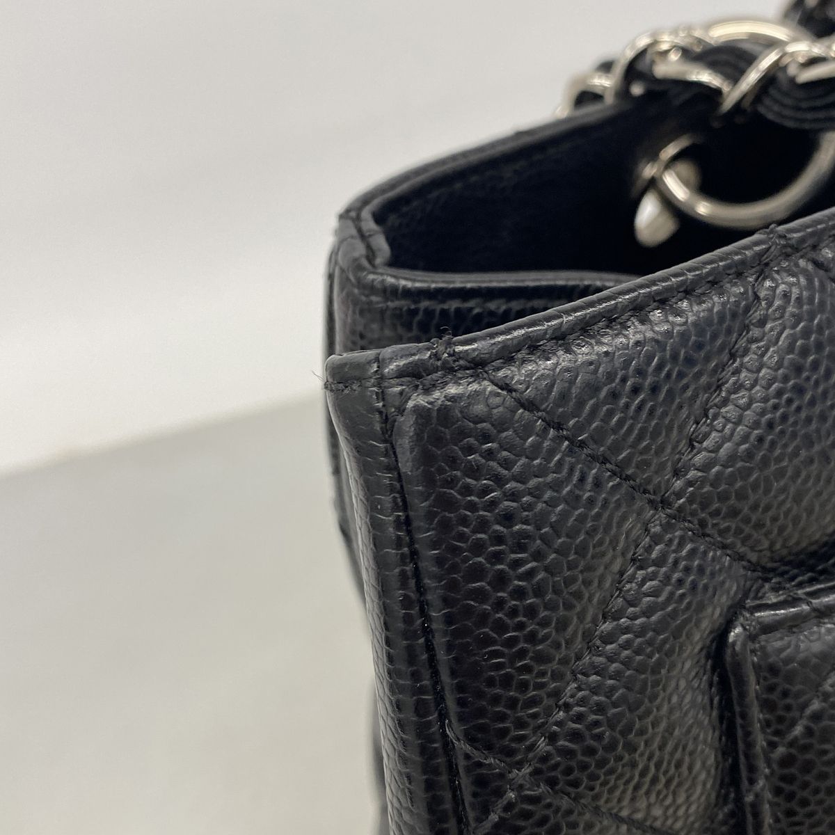 Chanel Chain Tote Bag Quilted Caviar Leather Black Silver — view 7
